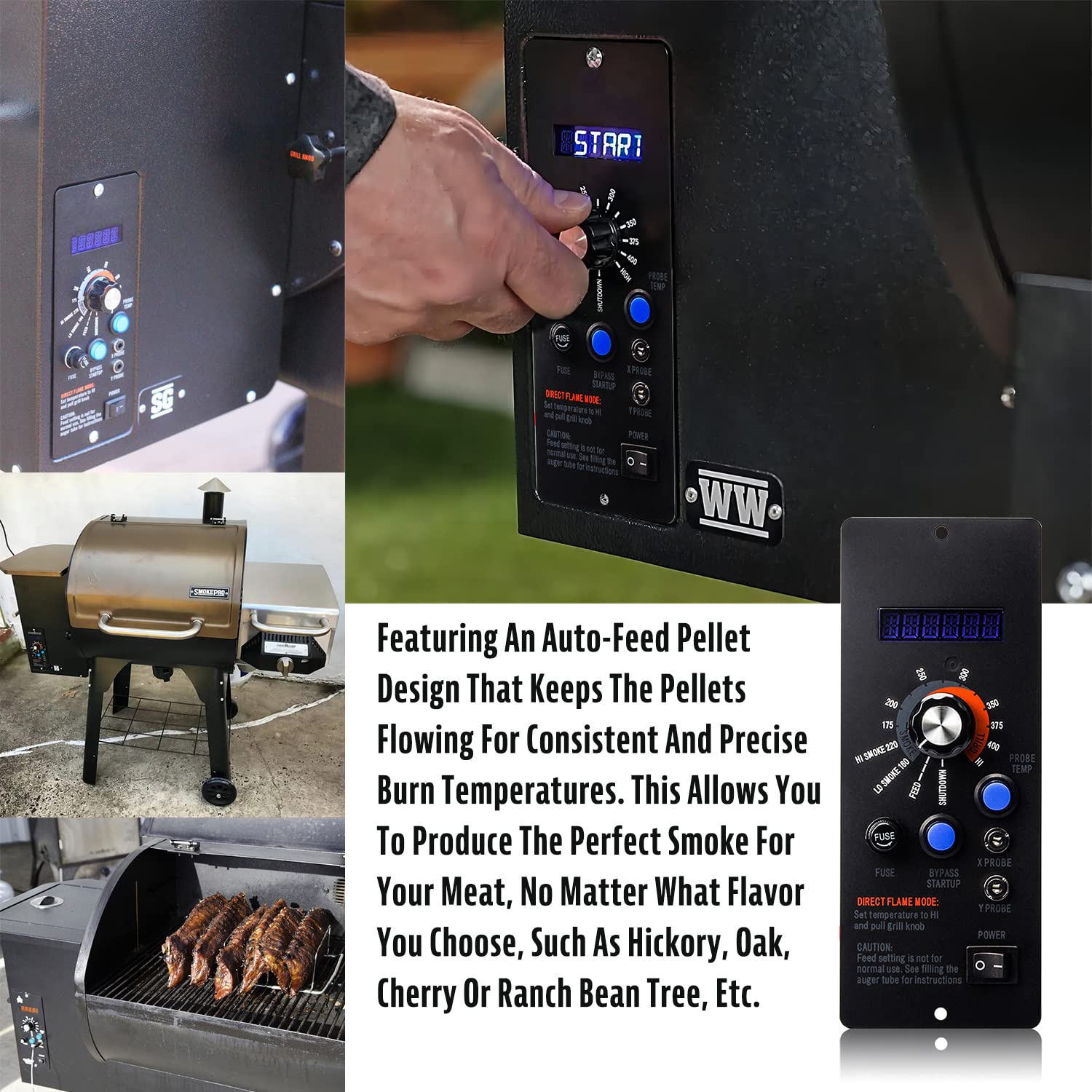 FlameEngine kit installed on outdoor pellet grill in a backyard cooking scene for reliable results