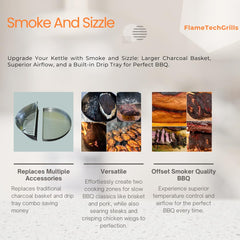 FlameTechGrills water pan detail showing 32-ounce capacity for moisture control