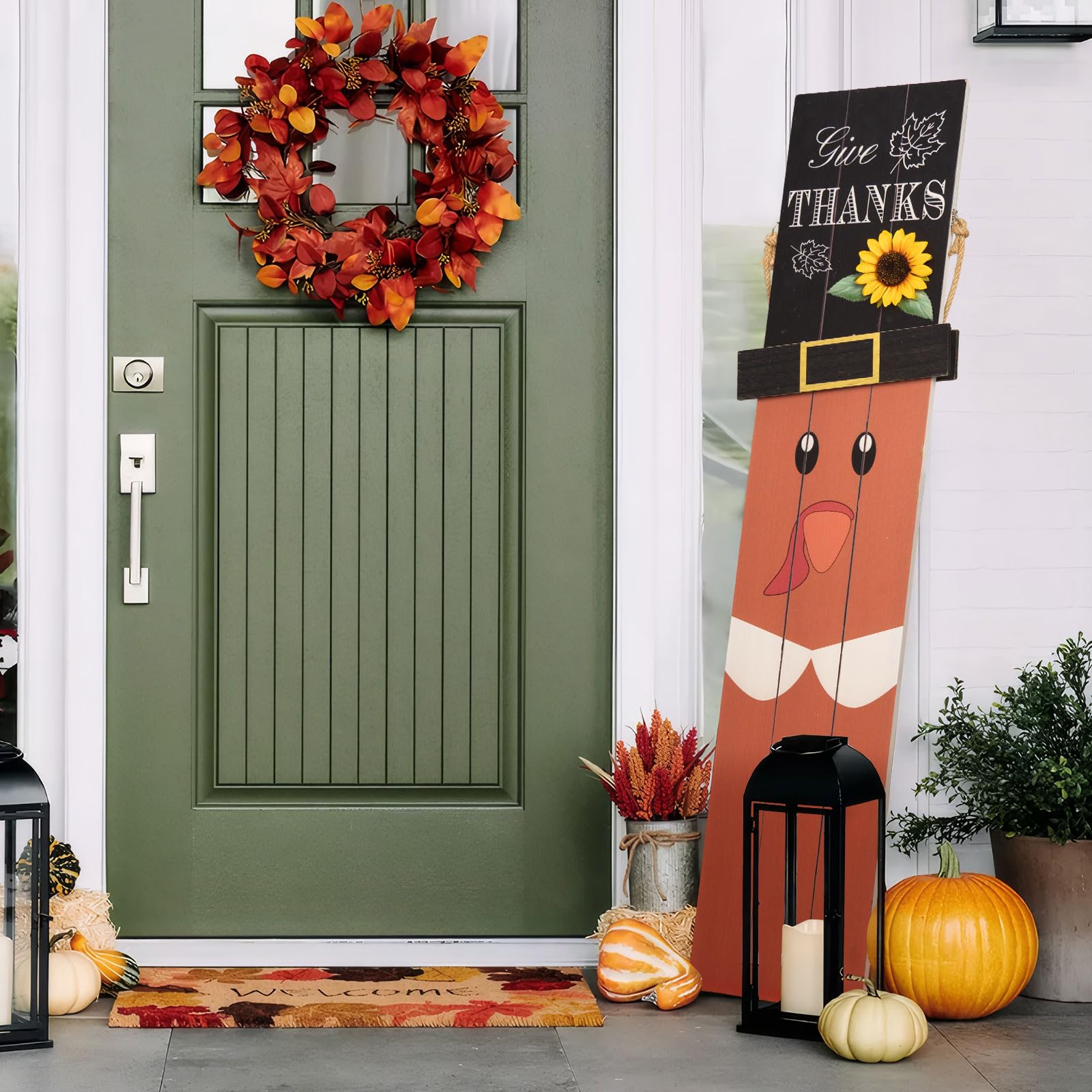 flangairy sign styled on porch offering welcoming fall decoration