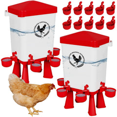 Flapiki front view red waterer showing full setup and easy refill benefit