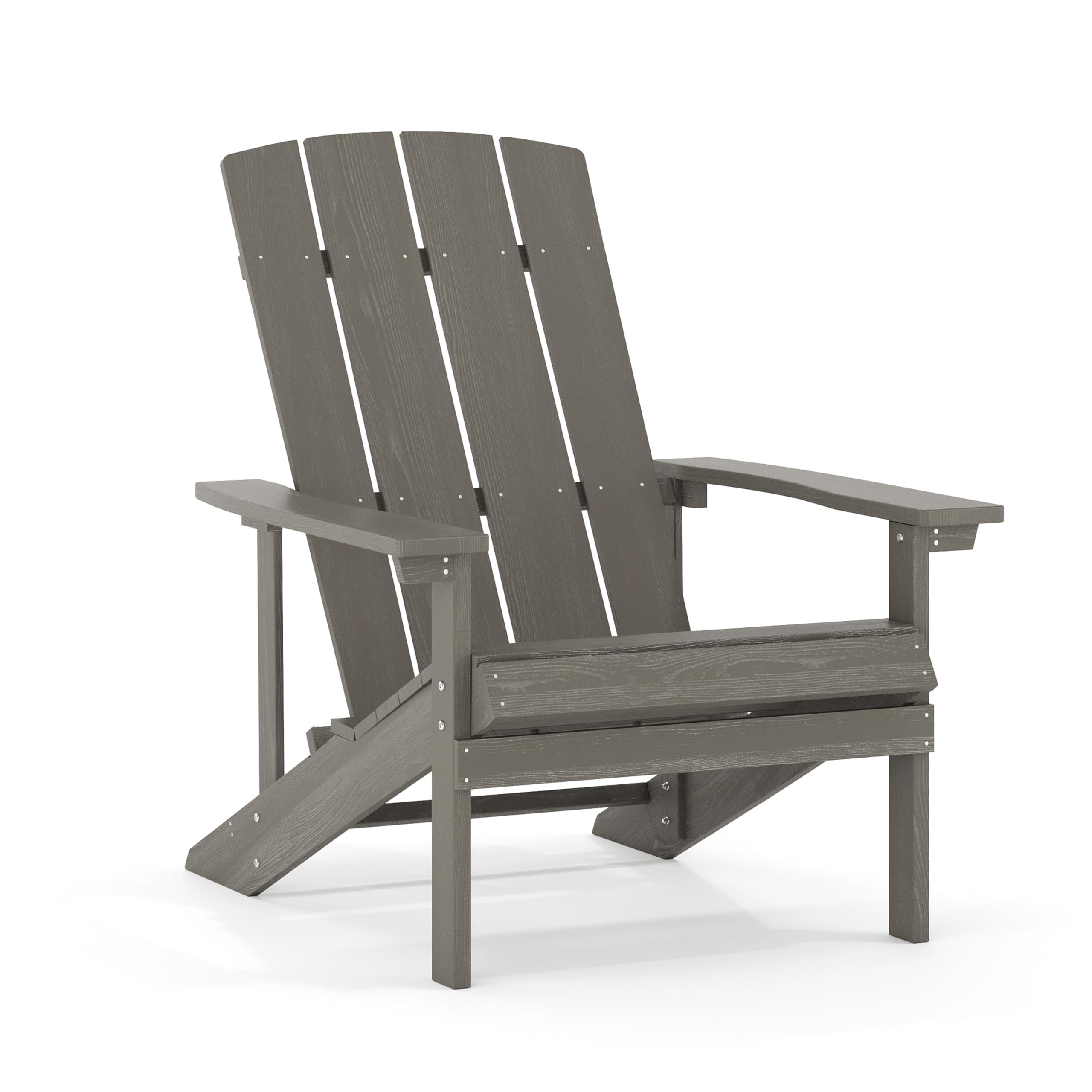 Flash Furniture gray chair front view showing faux-wood finish and relaxed silhouette