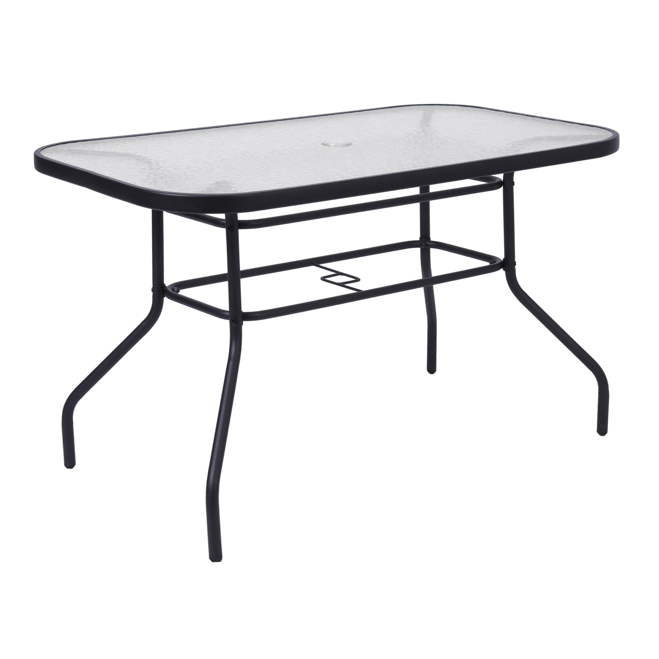 Flash Furniture front view of black steel patio table showing full silhouette and seating benefit