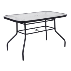Flash Furniture front view of black steel patio table showing full silhouette and seating benefit