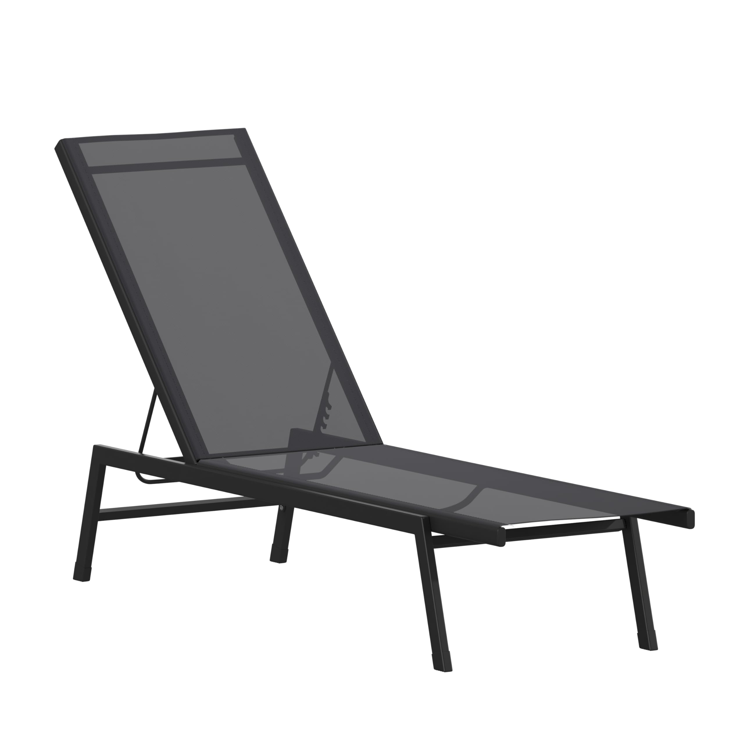 Flash Furniture Brazos chaise front view showing sleek black frame and fabric comfort