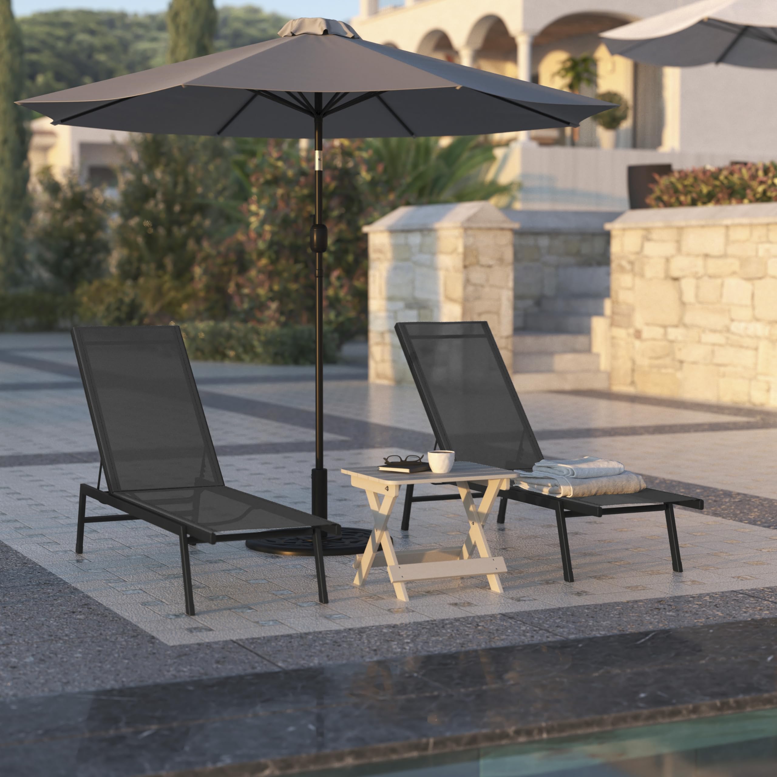 Flash Furniture Brazos with person reclining to show size and real-world scale