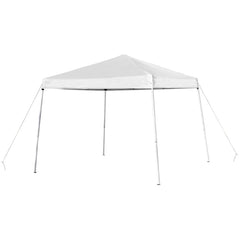 Flash Furniture canopy front view showing full blue shelter and coverage