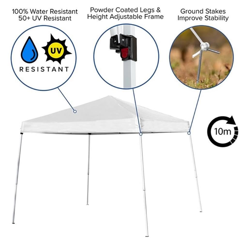 Flash Furniture canopy anchored with ground stakes for added stability