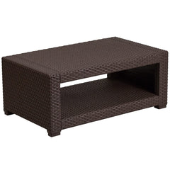 Flash Furniture front view brown faux rattan table shows durable outdoor surface