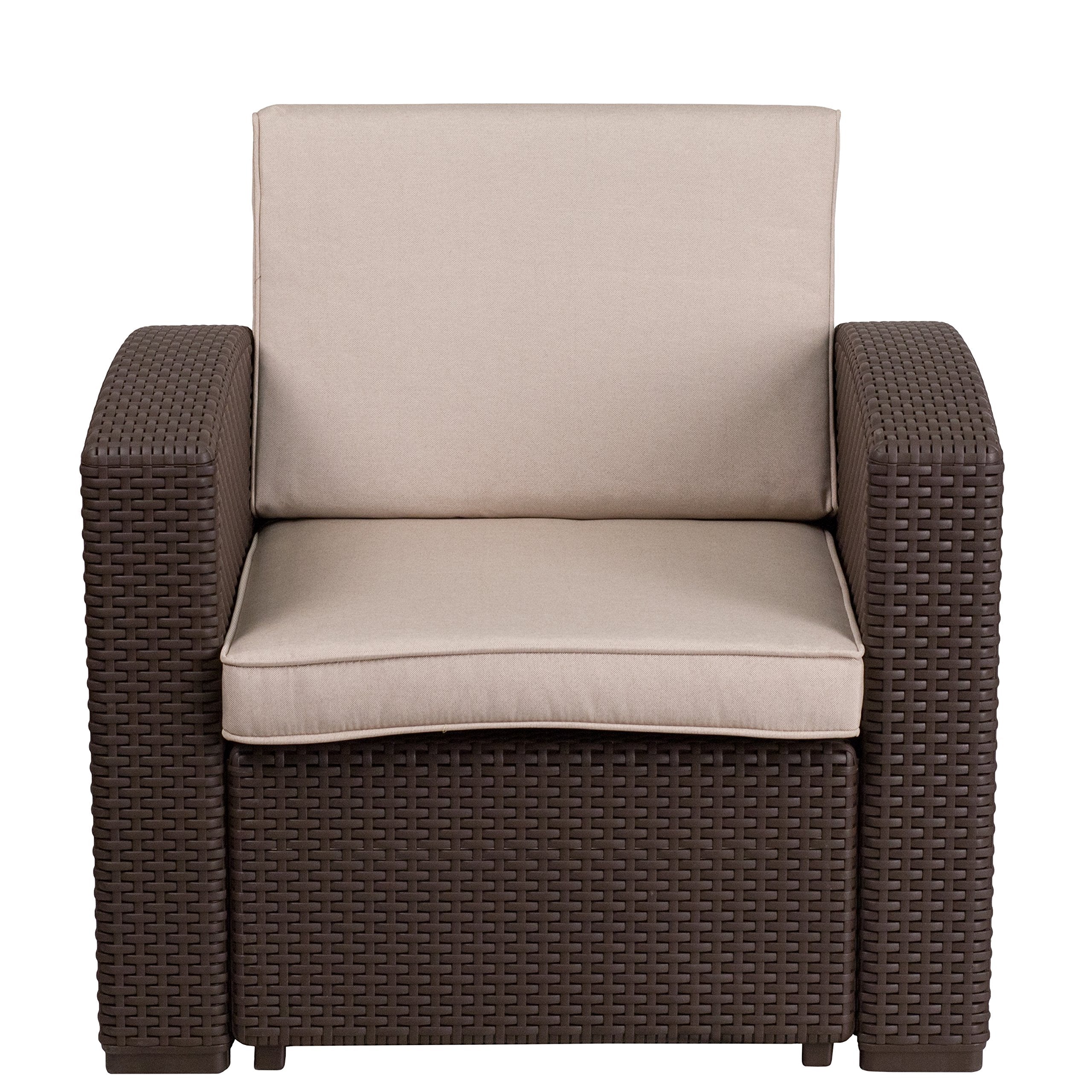 Flash Furniture on patio with plants demonstrating attractive, low-maintenance outdoor seating