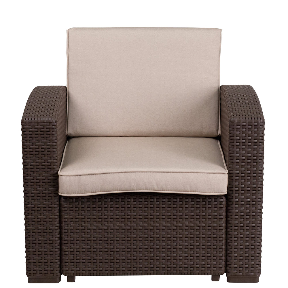 Flash Furniture on patio with plants demonstrating attractive, low-maintenance outdoor seating