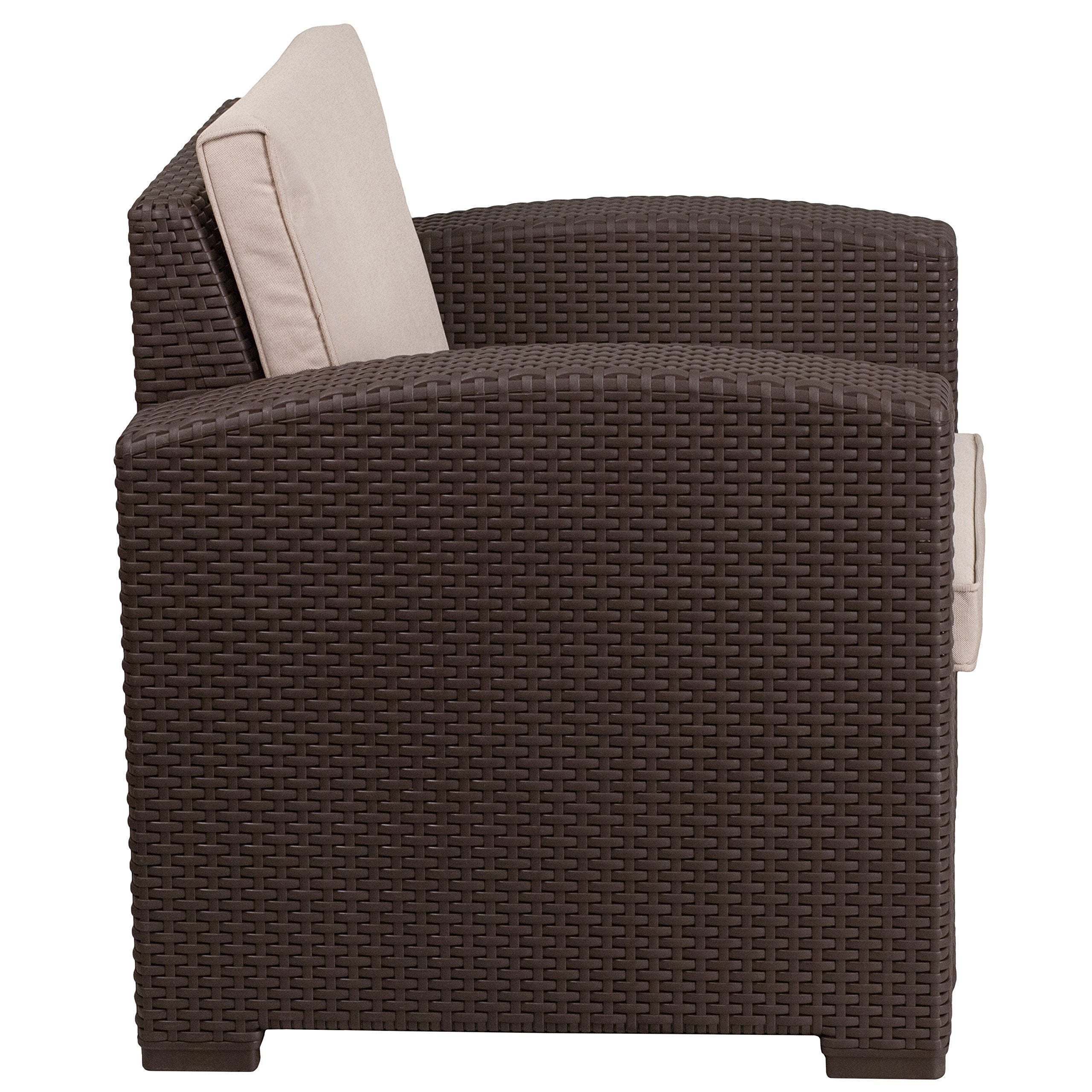 Flash Furniture plastic block feet close-up protecting deck surfaces and adding stability