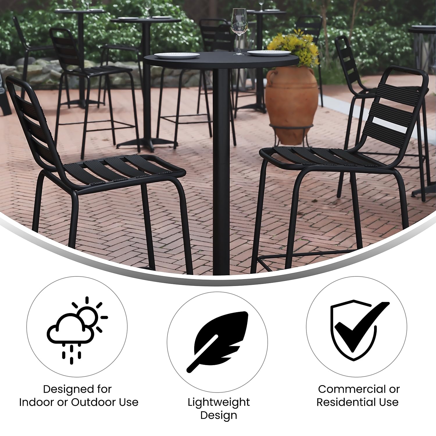 Flash Furniture flip-up top button detail enabling quick collapse and storage