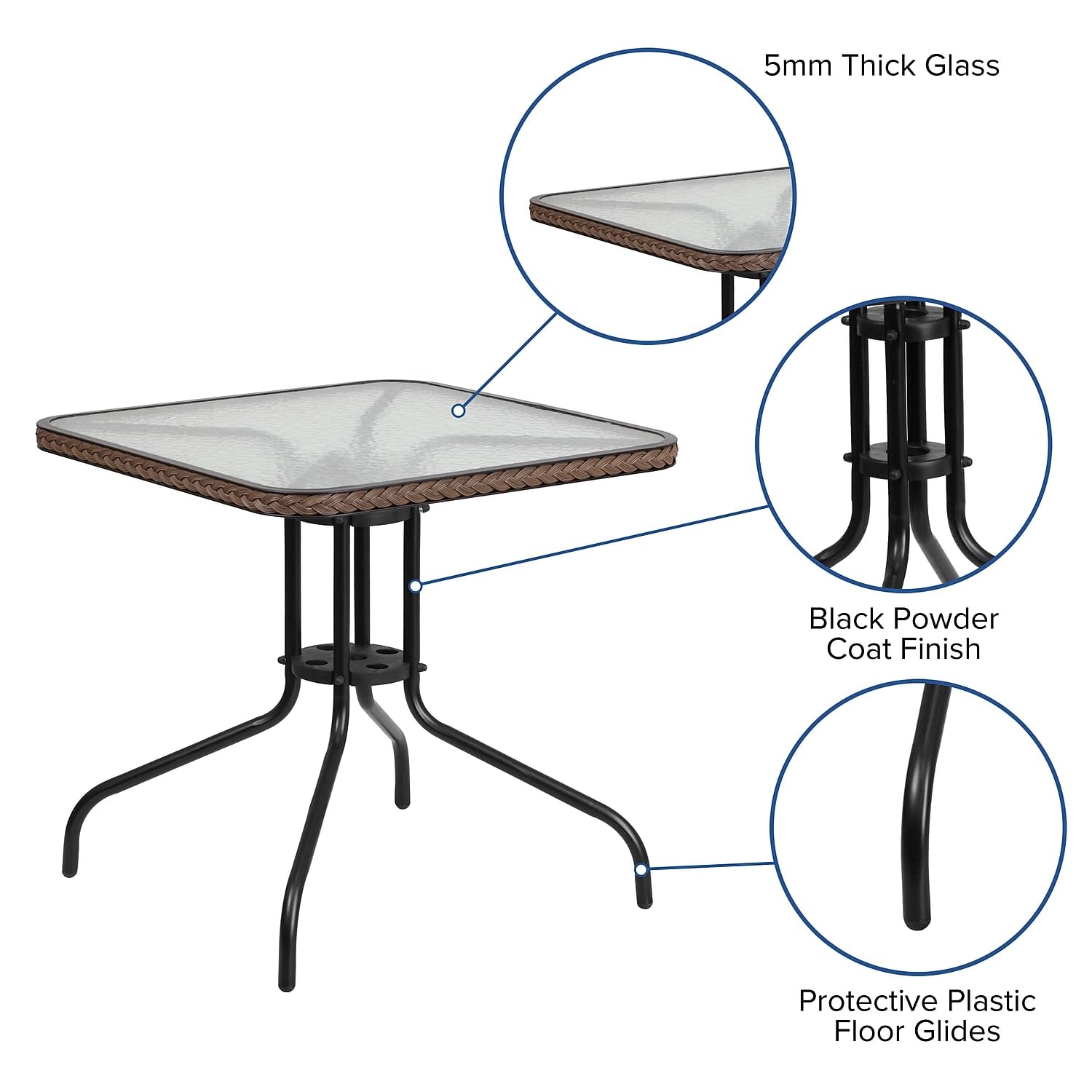 Flash Furniture metal frame and rattan edge detail showing weather-ready construction