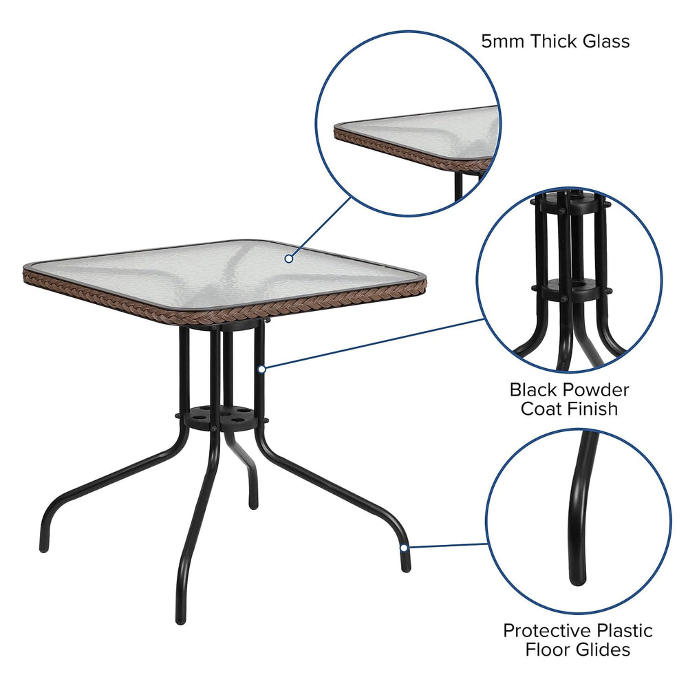 Flash Furniture metal frame and rattan edge detail showing weather-ready construction