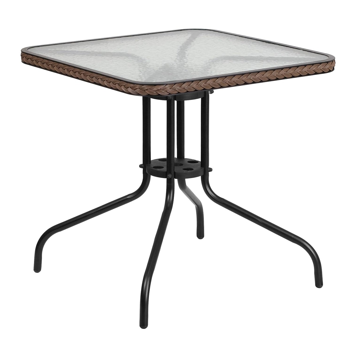 Flash Furniture front view of 28in tempered glass table showing compact footprint and style
