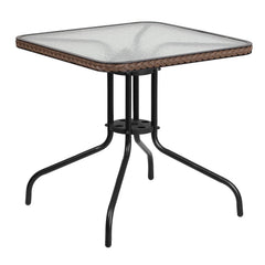 Flash Furniture front view of 28in tempered glass table showing compact footprint and style