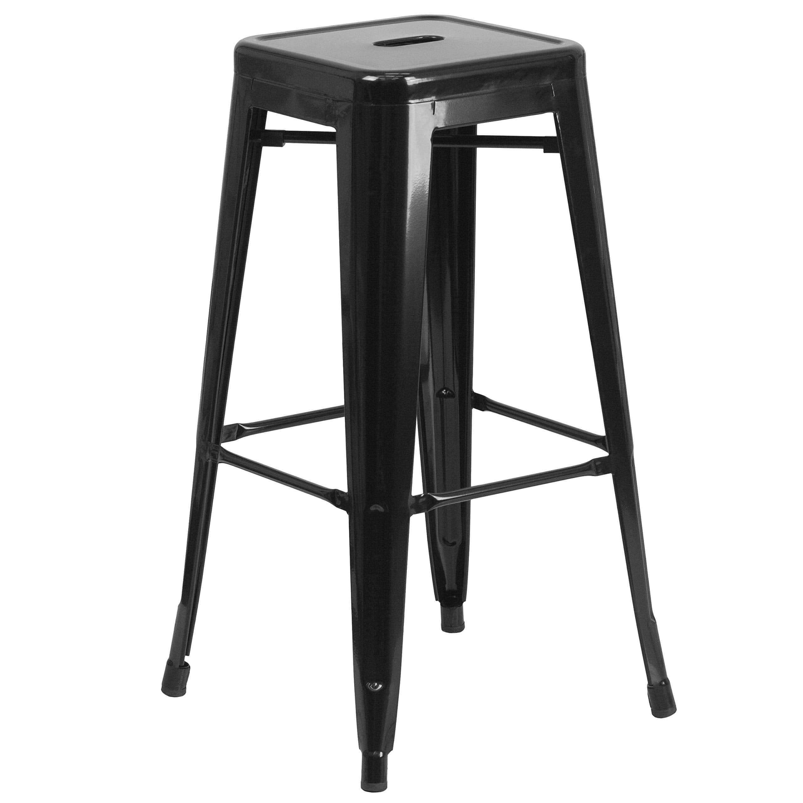 Flash Furniture front view of black metal backless barstool showing sleek look and durability