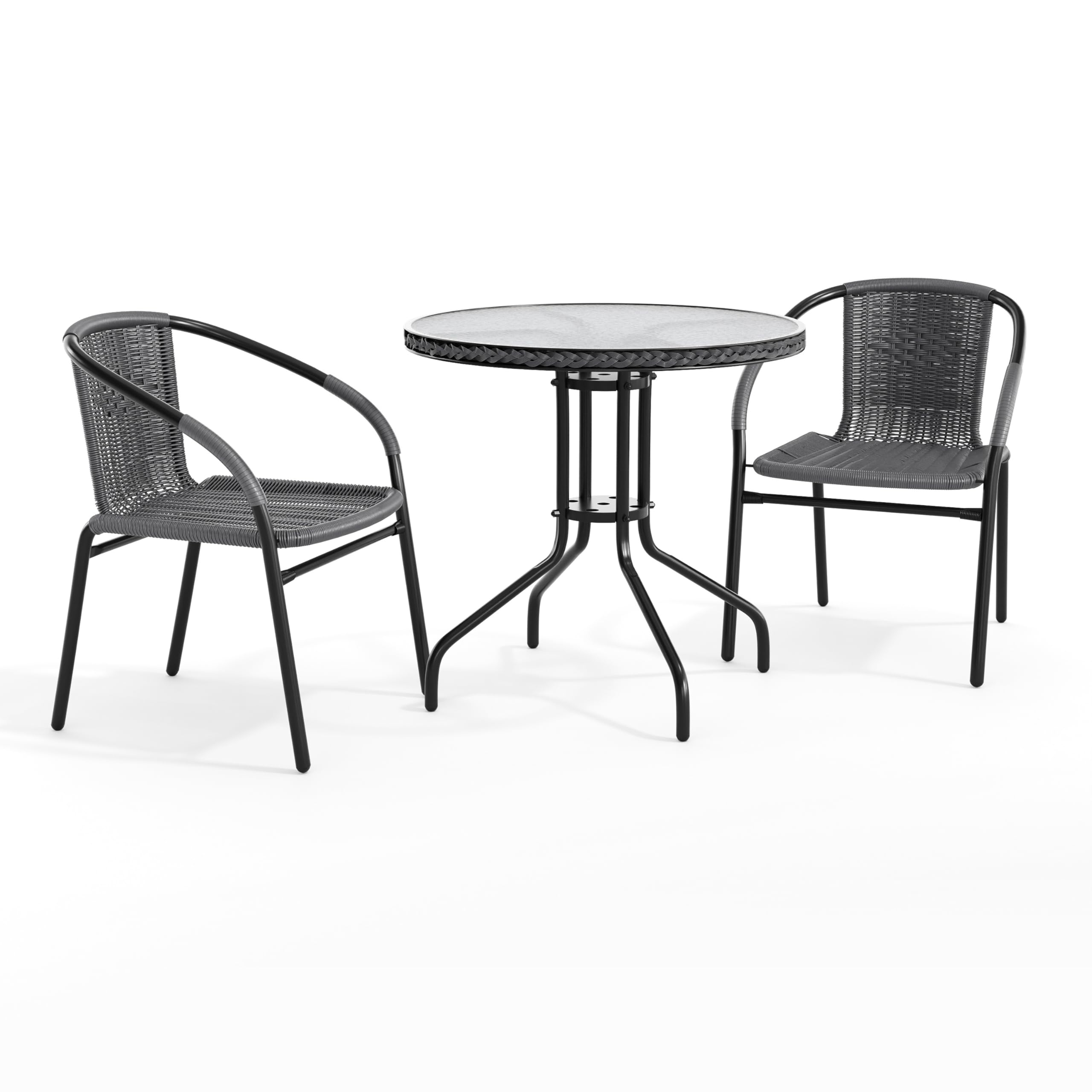 Flash Furniture front view of full set showing compact patio styling and durability