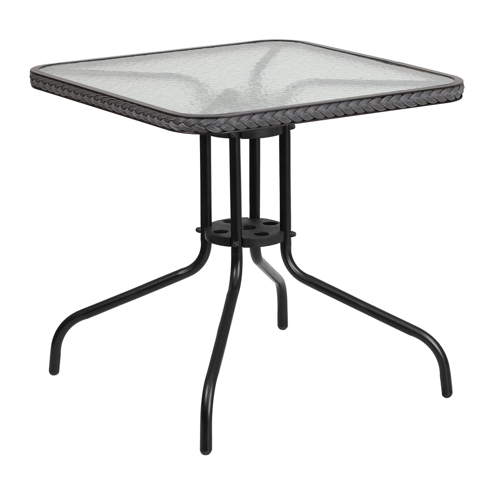 Flash Furniture front view of gray tempered glass table showing sleek profile and versatility