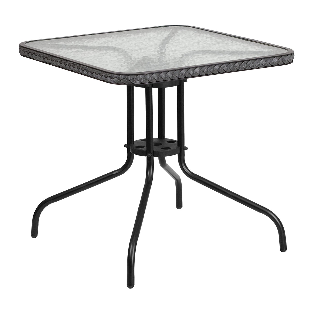 Flash Furniture front view of gray tempered glass table showing sleek profile and versatility