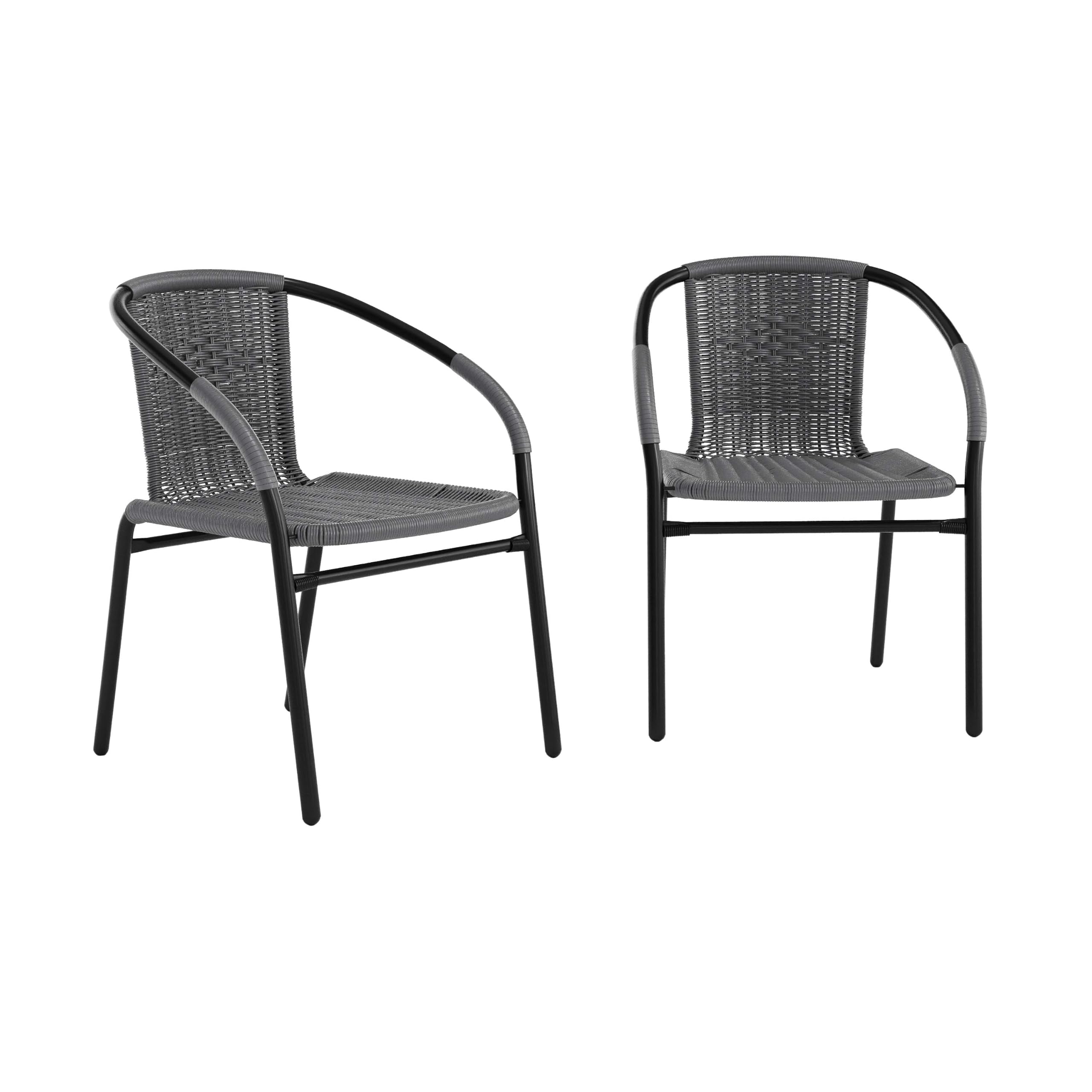 Flash Furniture front view gray rattan chair showing sleek silhouette and comfortable back