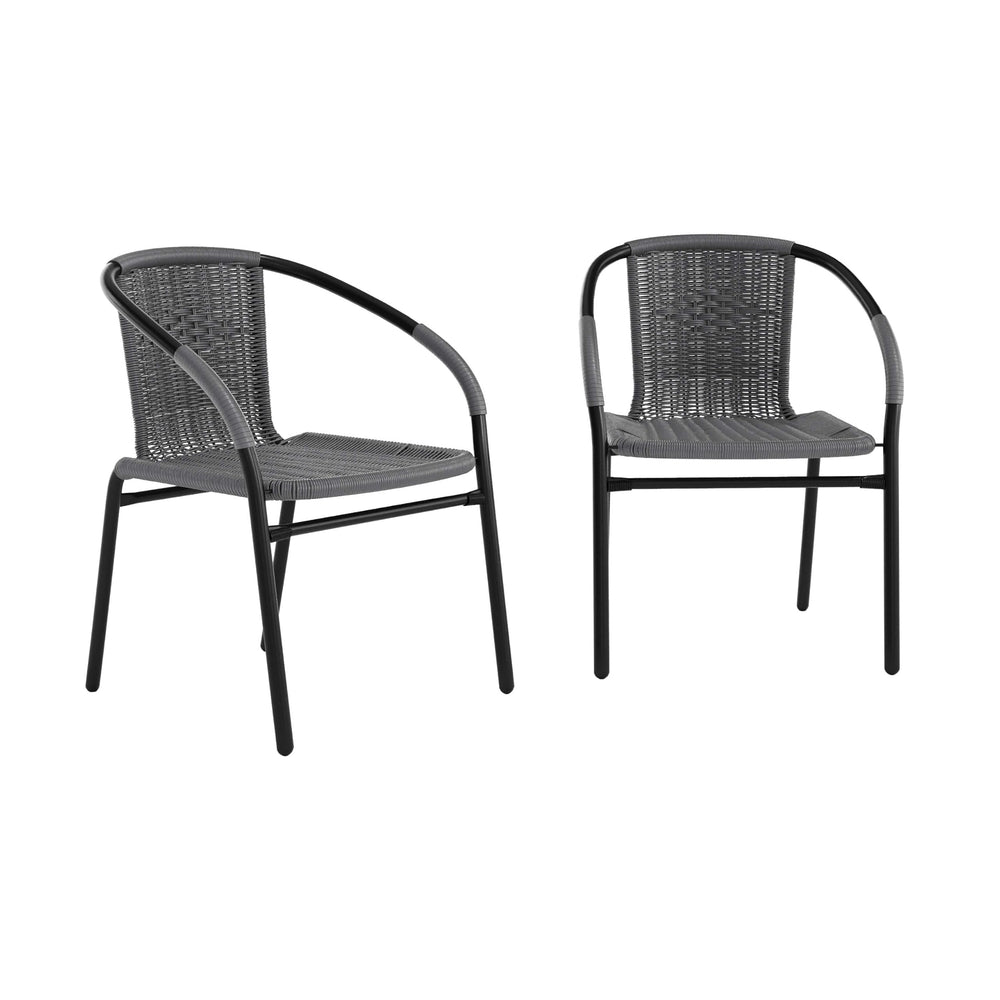 Flash Furniture front view gray rattan chair showing sleek silhouette and comfortable back