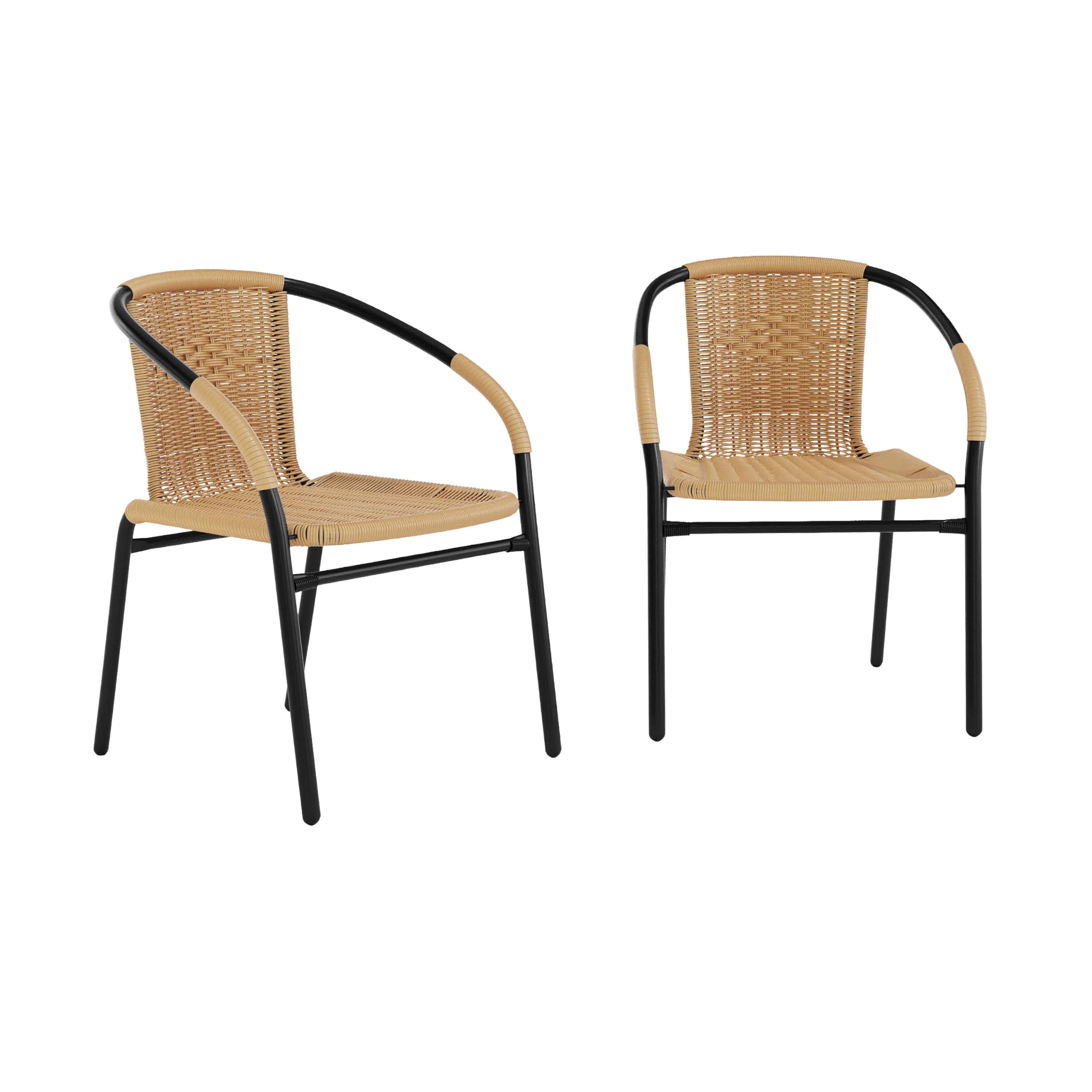 Flash Furniture Lila front view showcasing beige rattan and sturdy frame for stylish seating