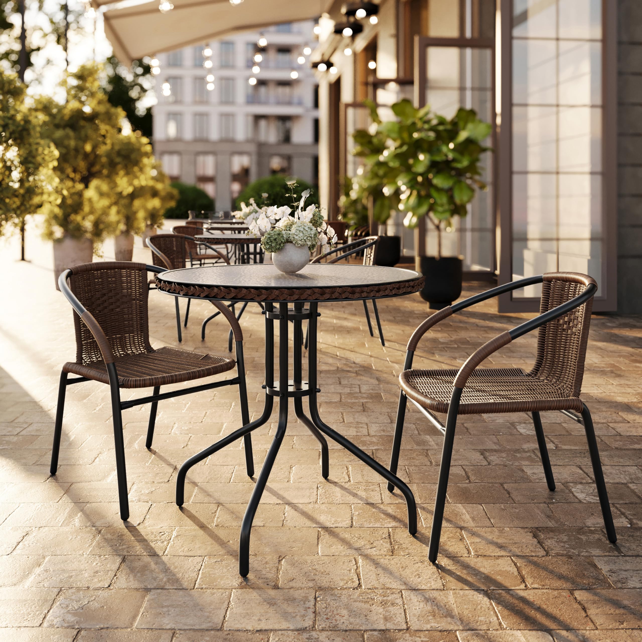 Flash Furniture two Lila chairs arranged on patio showing styled outdoor seating for guests