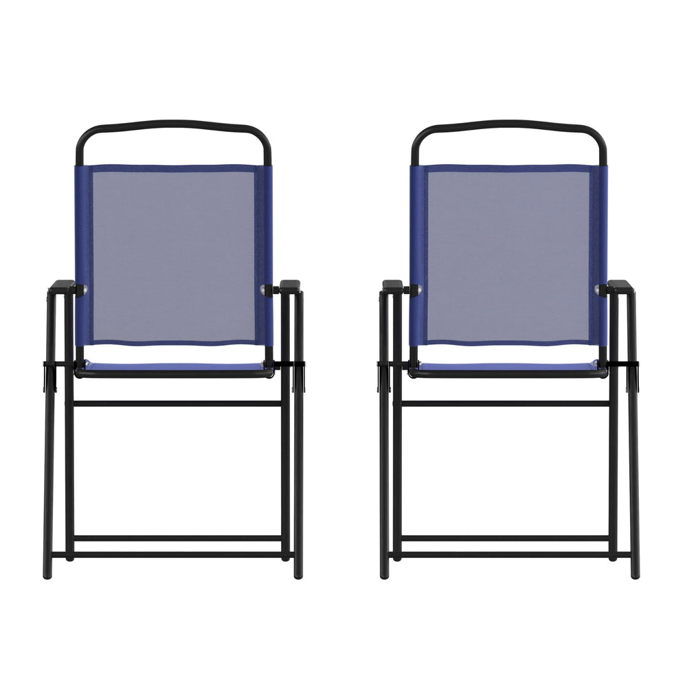 Flash Furniture front view navy sling chair showing compact design and comfort