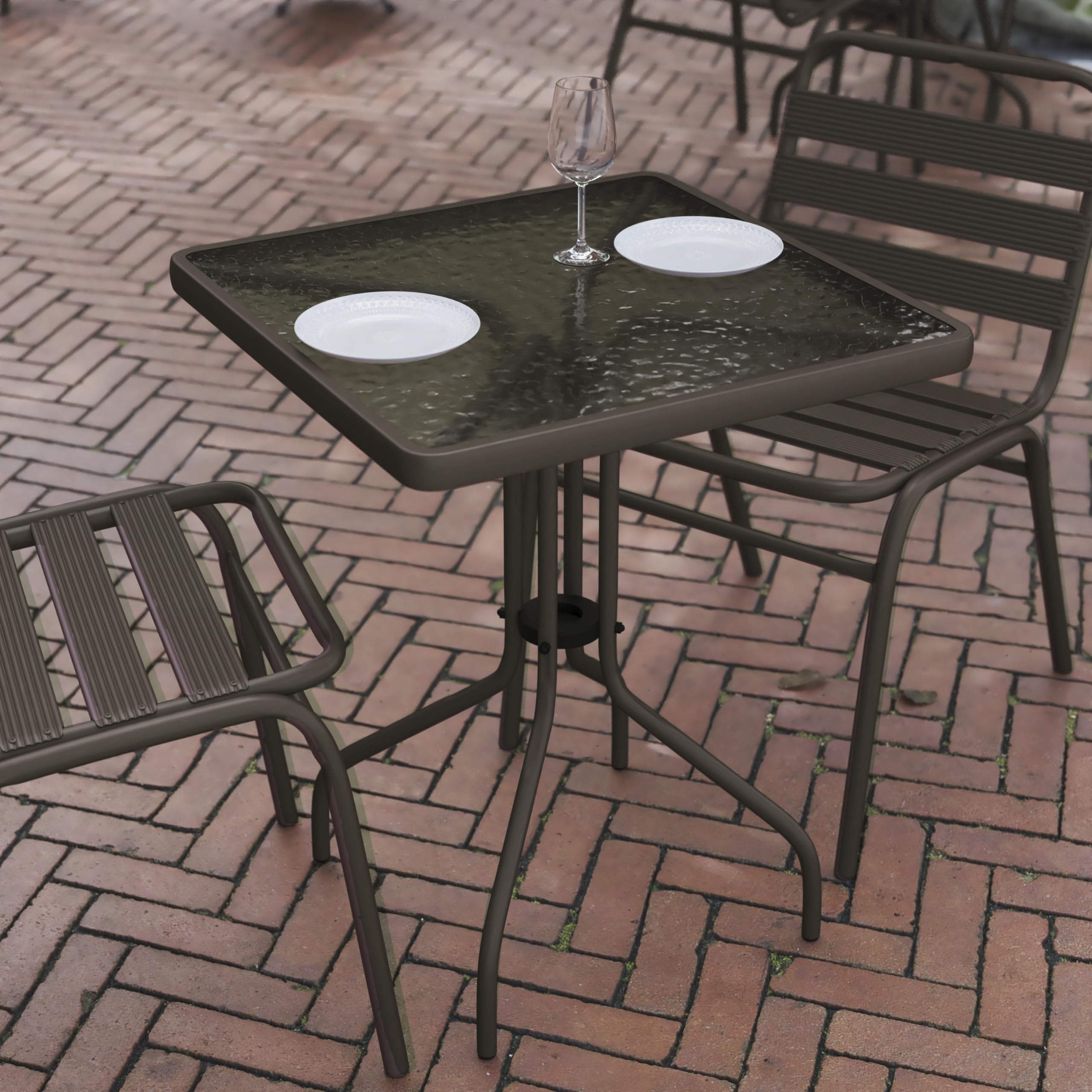 Flash Furniture bronze powder coat frame finish benefit: weather-resistant appearance
