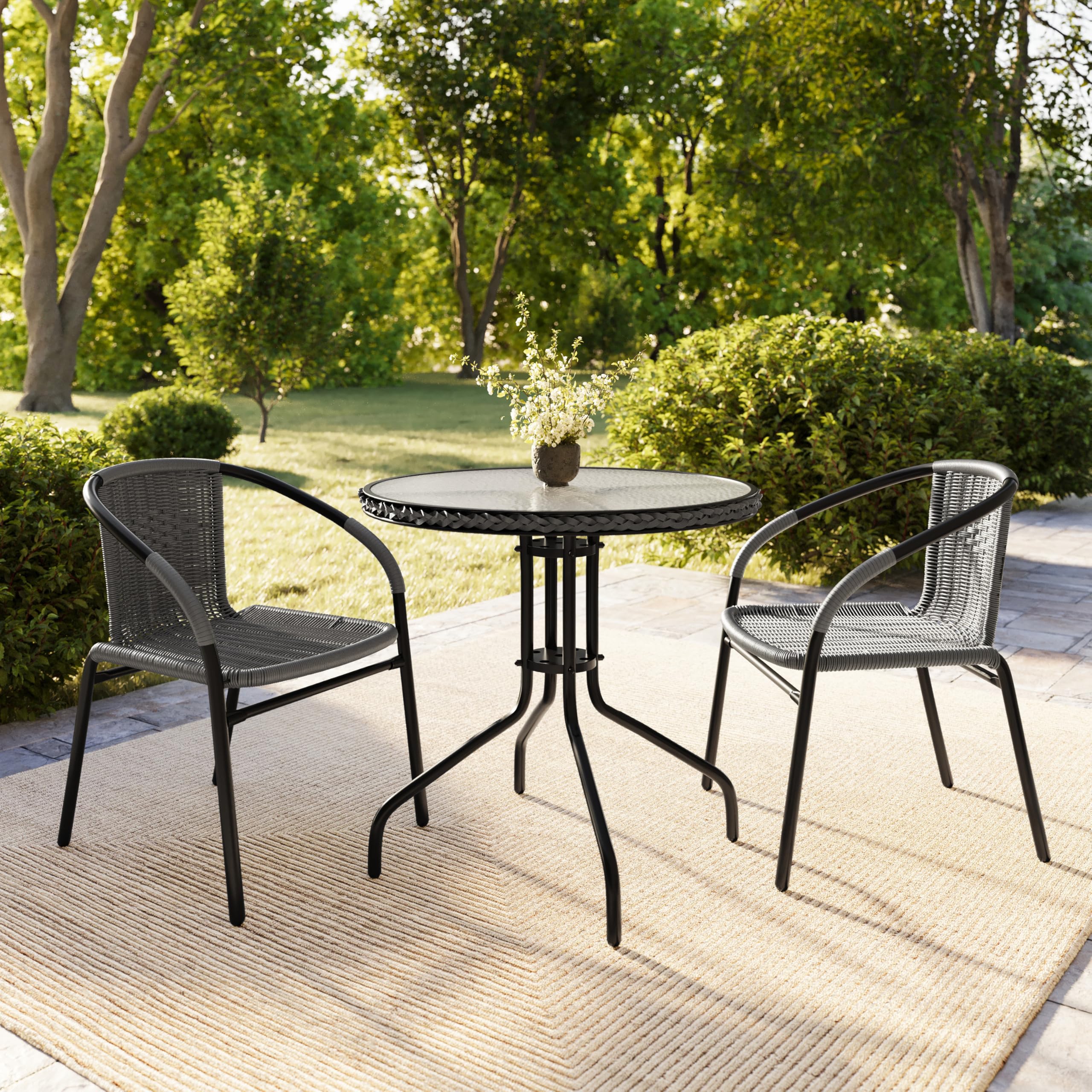 Flash Furniture set in scale beside lounge furniture showing footprint and placement