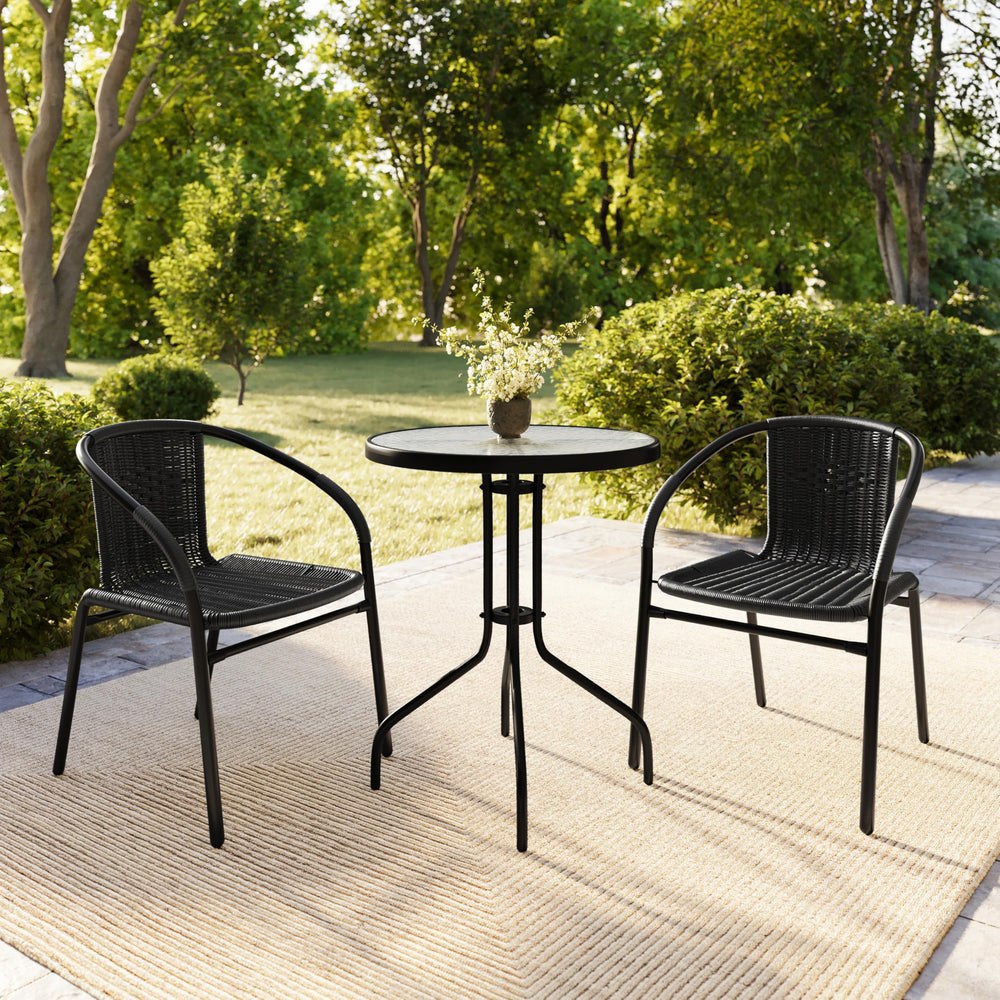 Flash Furniture close-up of woven rattan seat and back for breathable support
