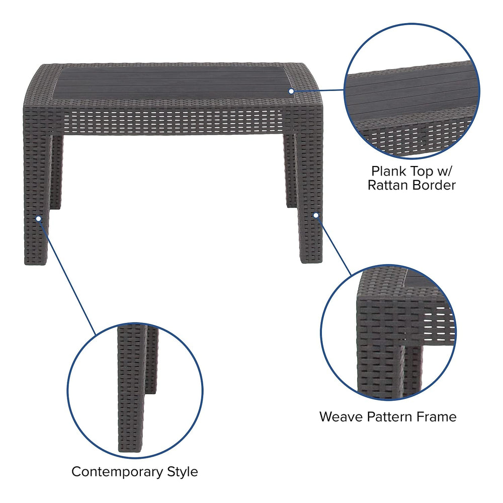 Flash Furniture Seneca woven rattan border detail showing handcrafted look without natural-fiber maintenance