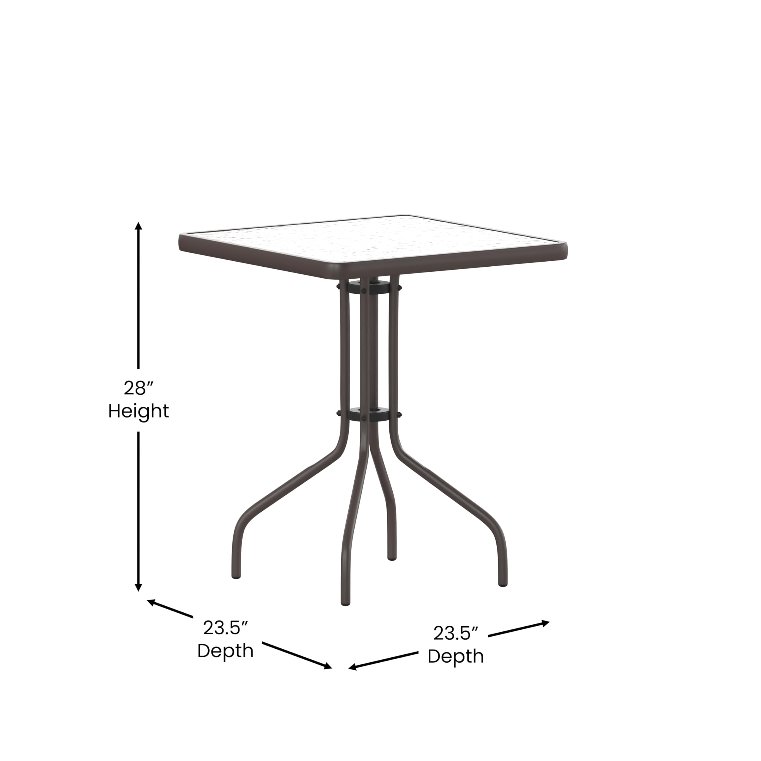 Flash Furniture size comparison with person showing scale benefit: fits small patios