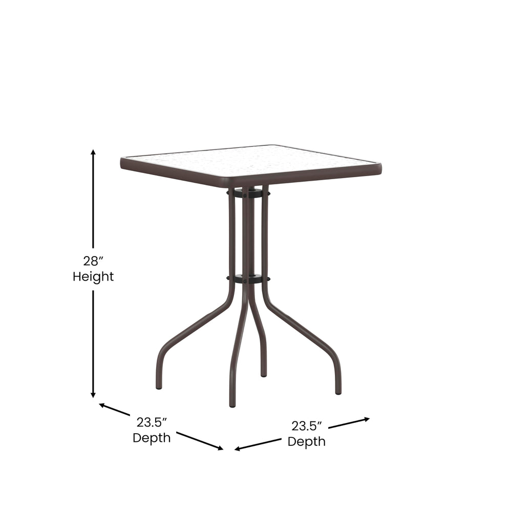 Flash Furniture size comparison with person showing scale benefit: fits small patios