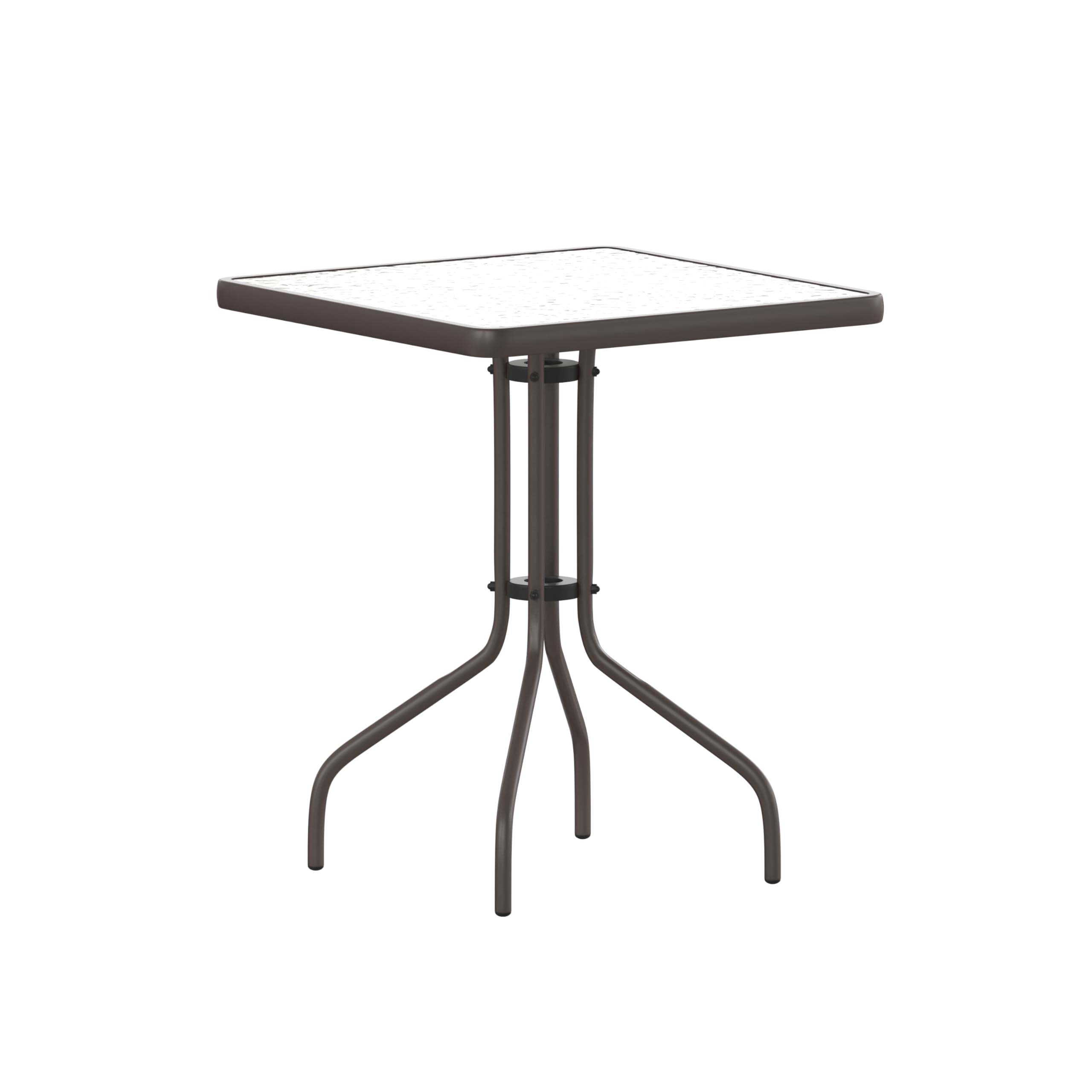 Flash Furniture front view showing square tempered glass and bronze frame benefit: space-saving design