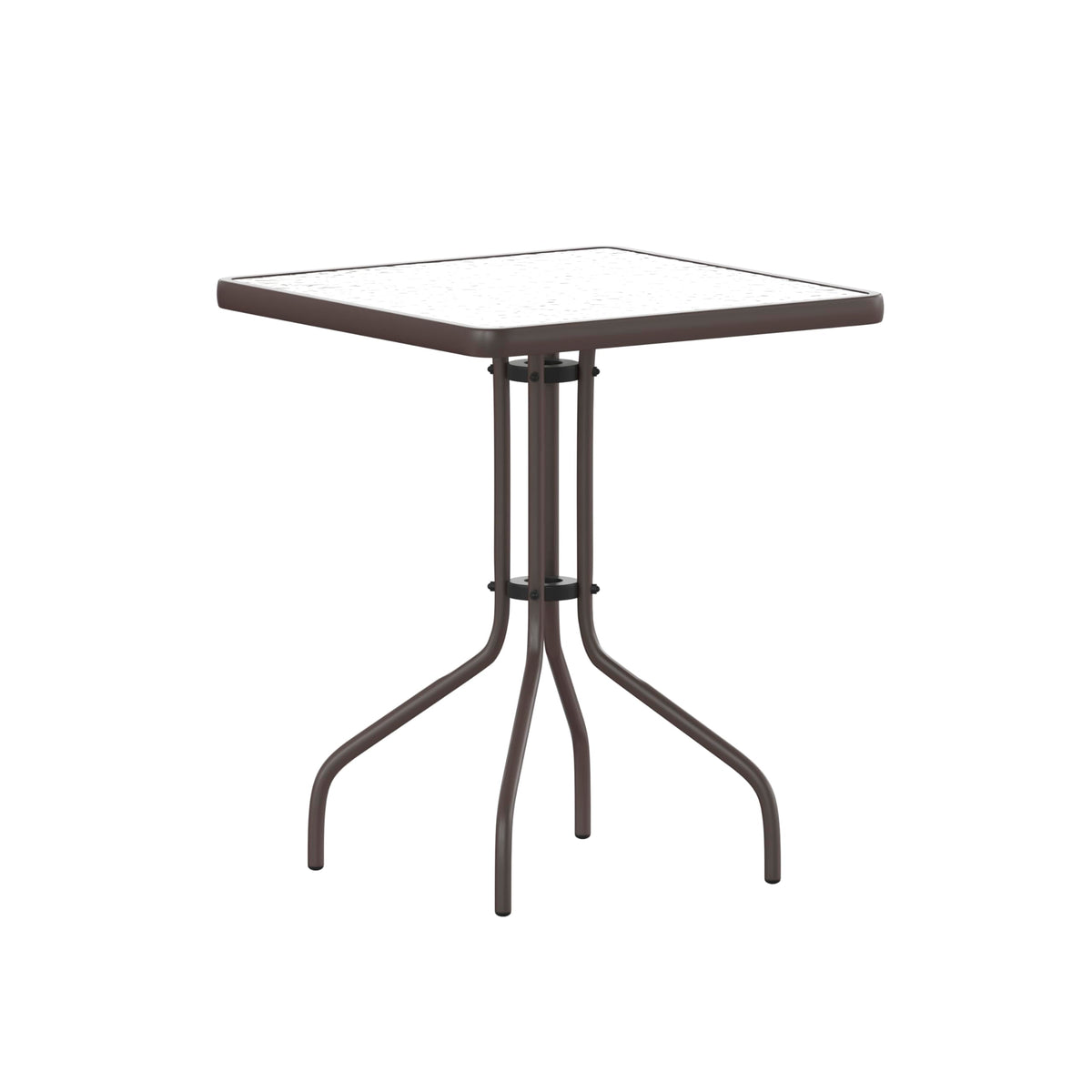 Flash Furniture front view showing square tempered glass and bronze frame benefit: space-saving design