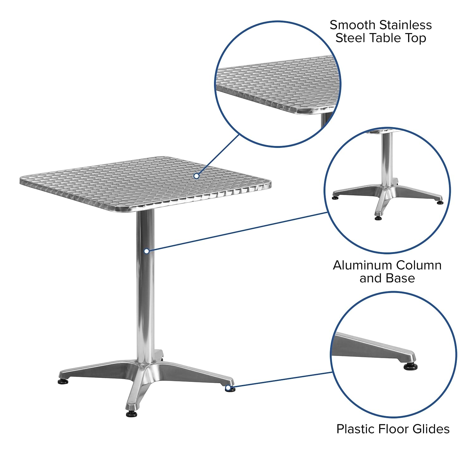 Flash Furniture view of aluminum column and base highlighting sturdy lightweight construction