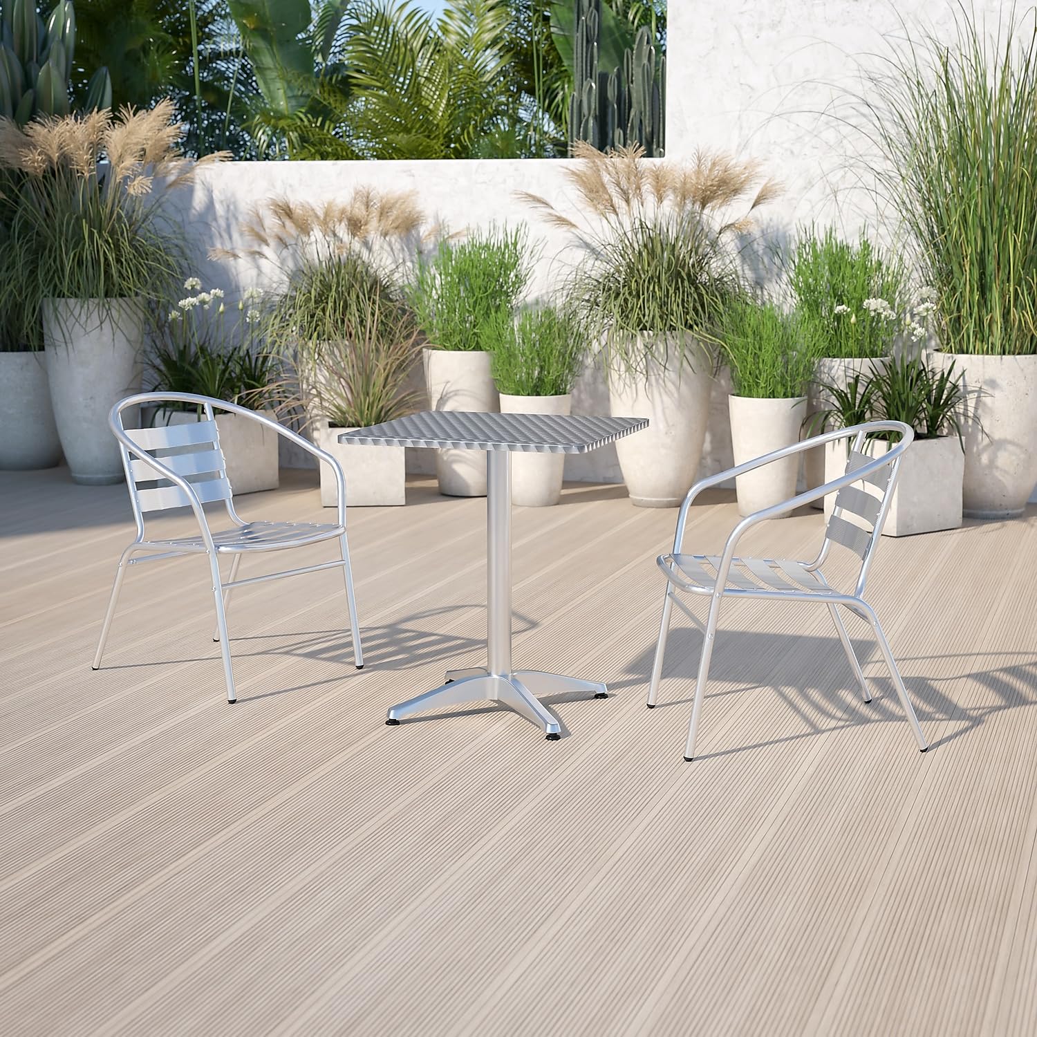 Flash Furniture close-up of smooth stainless-steel style tabletop for easy cleaning and stability