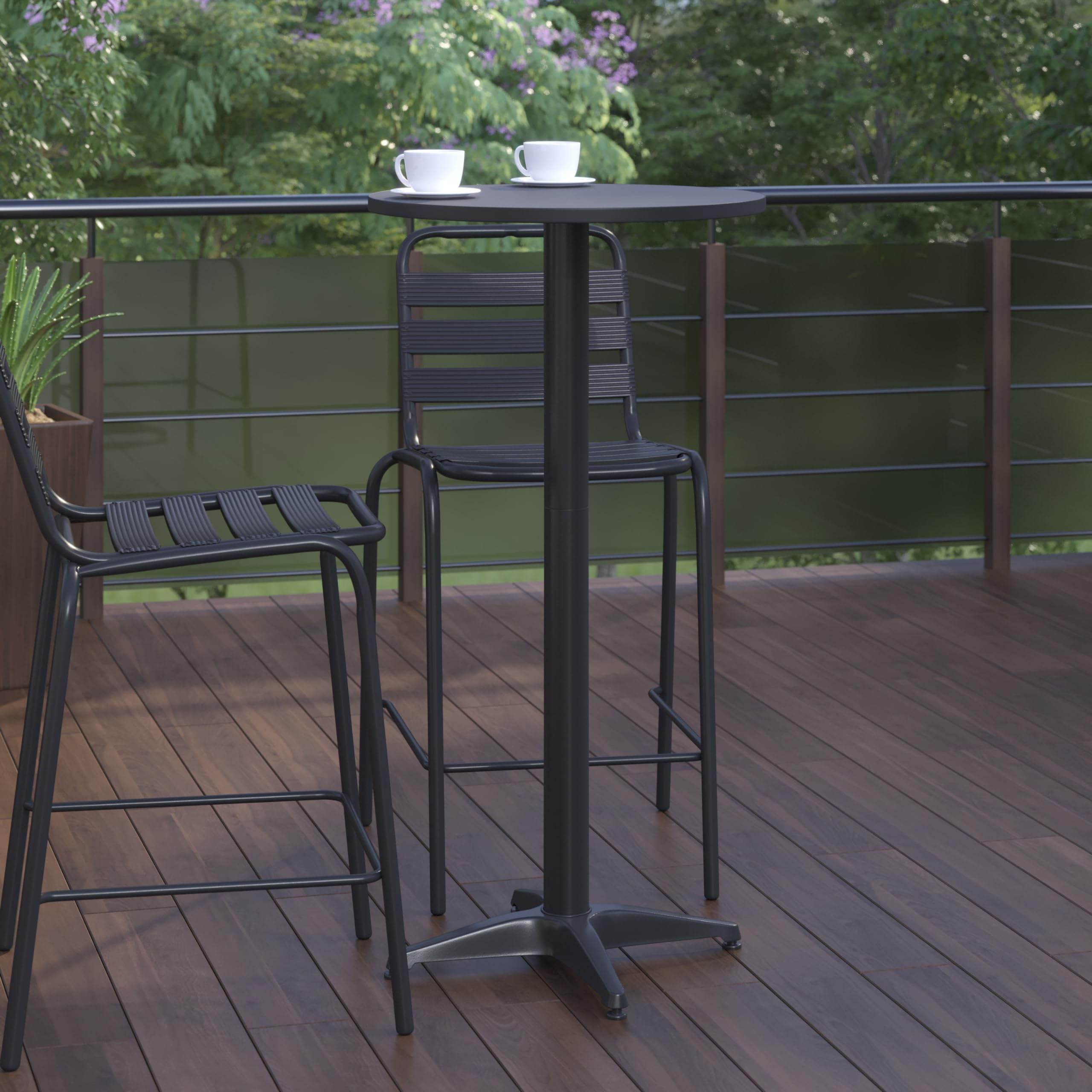 Flash Furniture table paired with two stools in a styled setting for hosting comfort