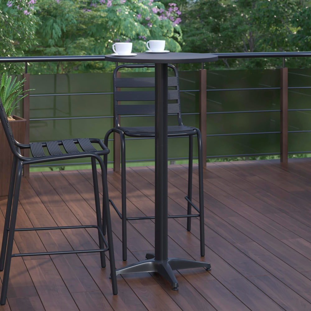 Flash Furniture table paired with two stools in a styled setting for hosting comfort