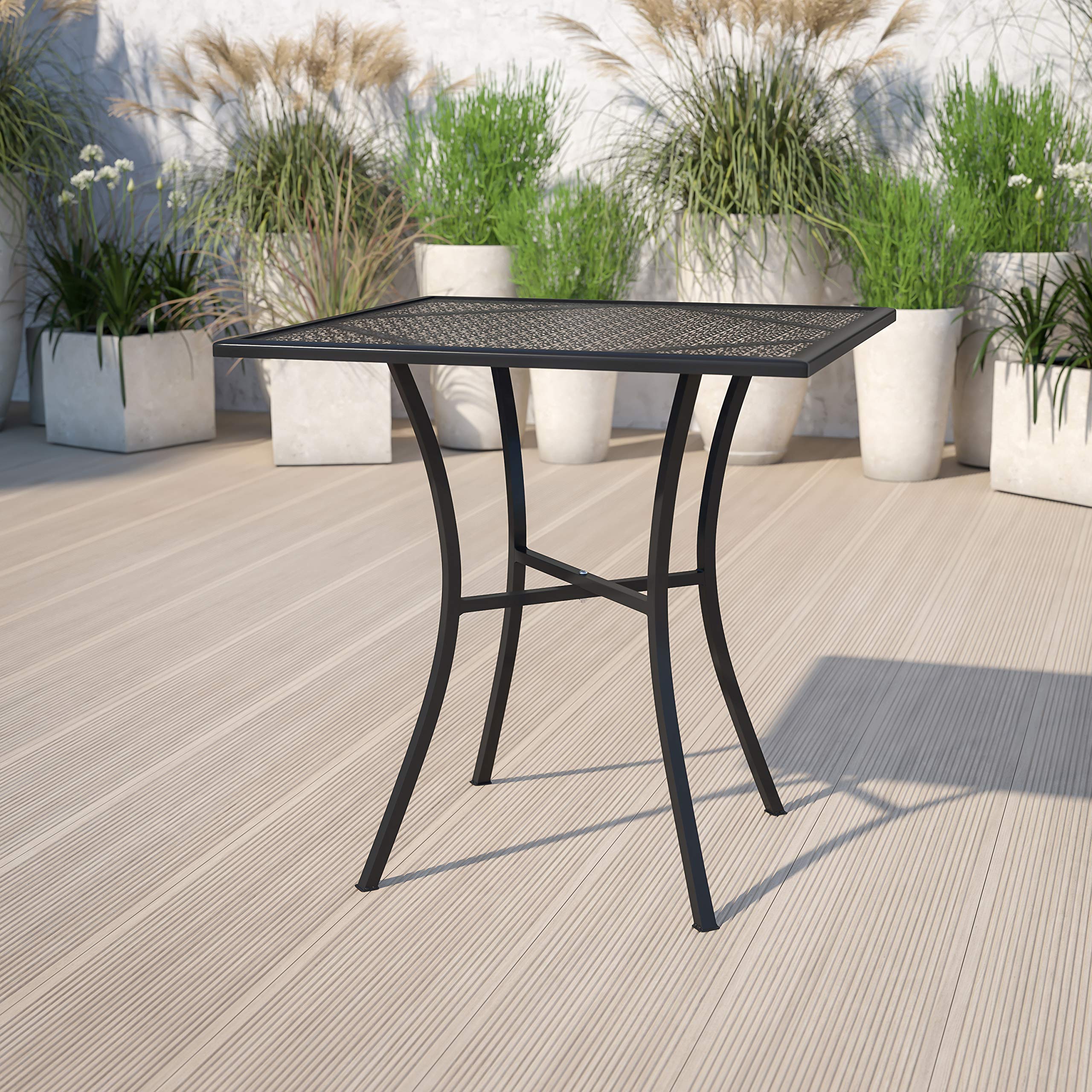 Flash Furniture closeup of tabletop rain flower pattern highlighting decorative drainage