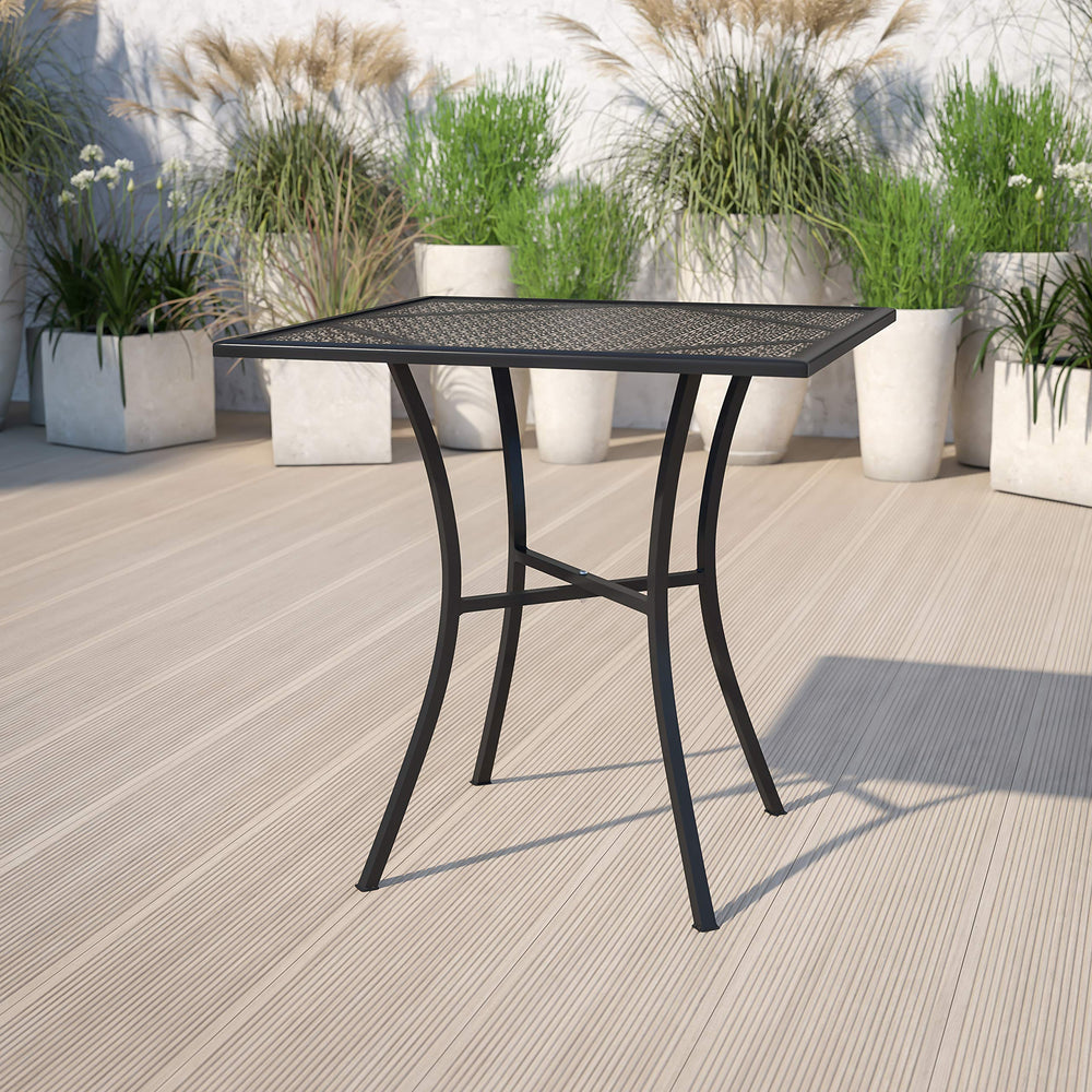 Flash Furniture closeup of tabletop rain flower pattern highlighting decorative drainage
