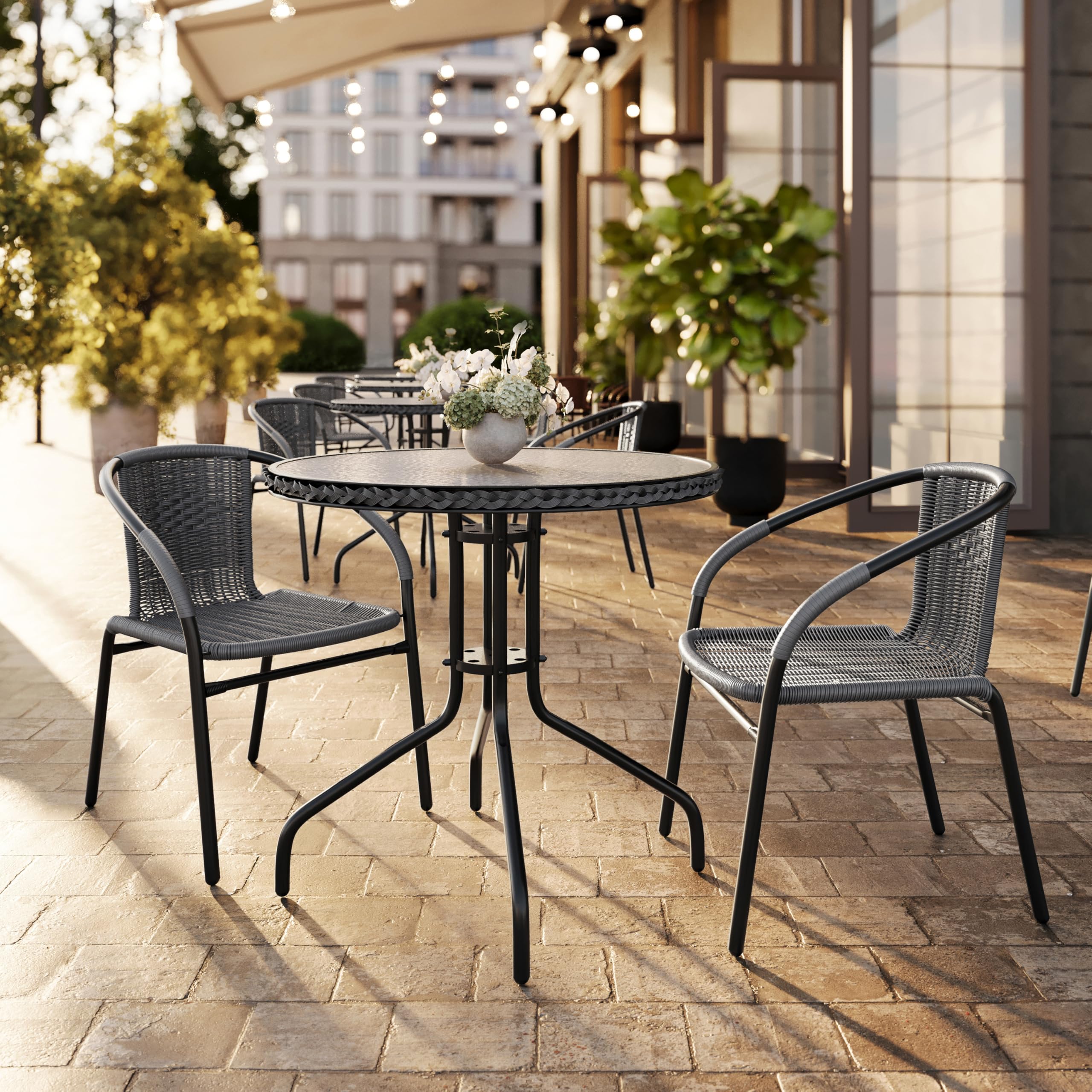 Flash Furniture close-up of rippled tempered glass tabletop emphasizing stable surface