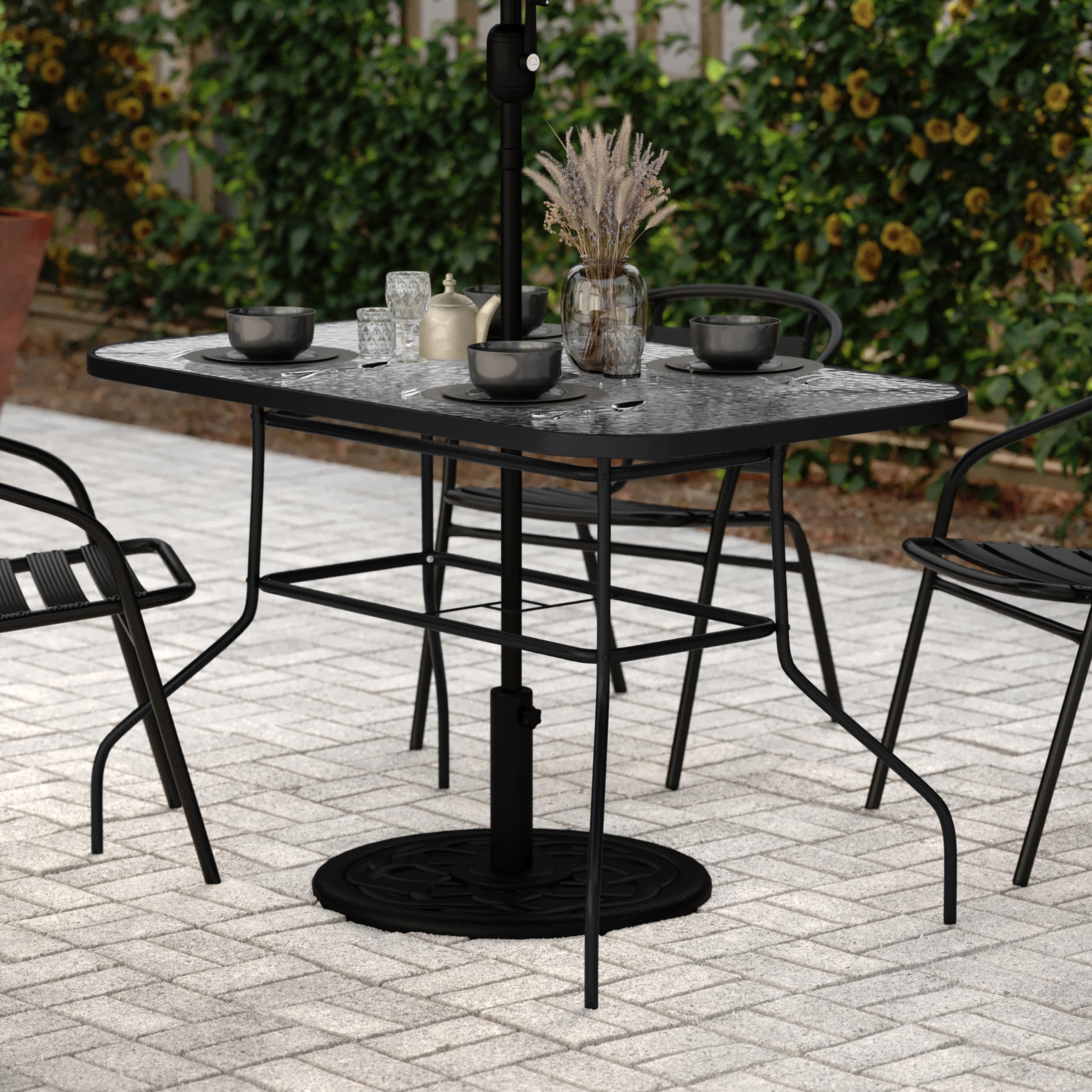 Flash Furniture close-up of tempered glass top highlighting smooth surface and easy cleaning benefit