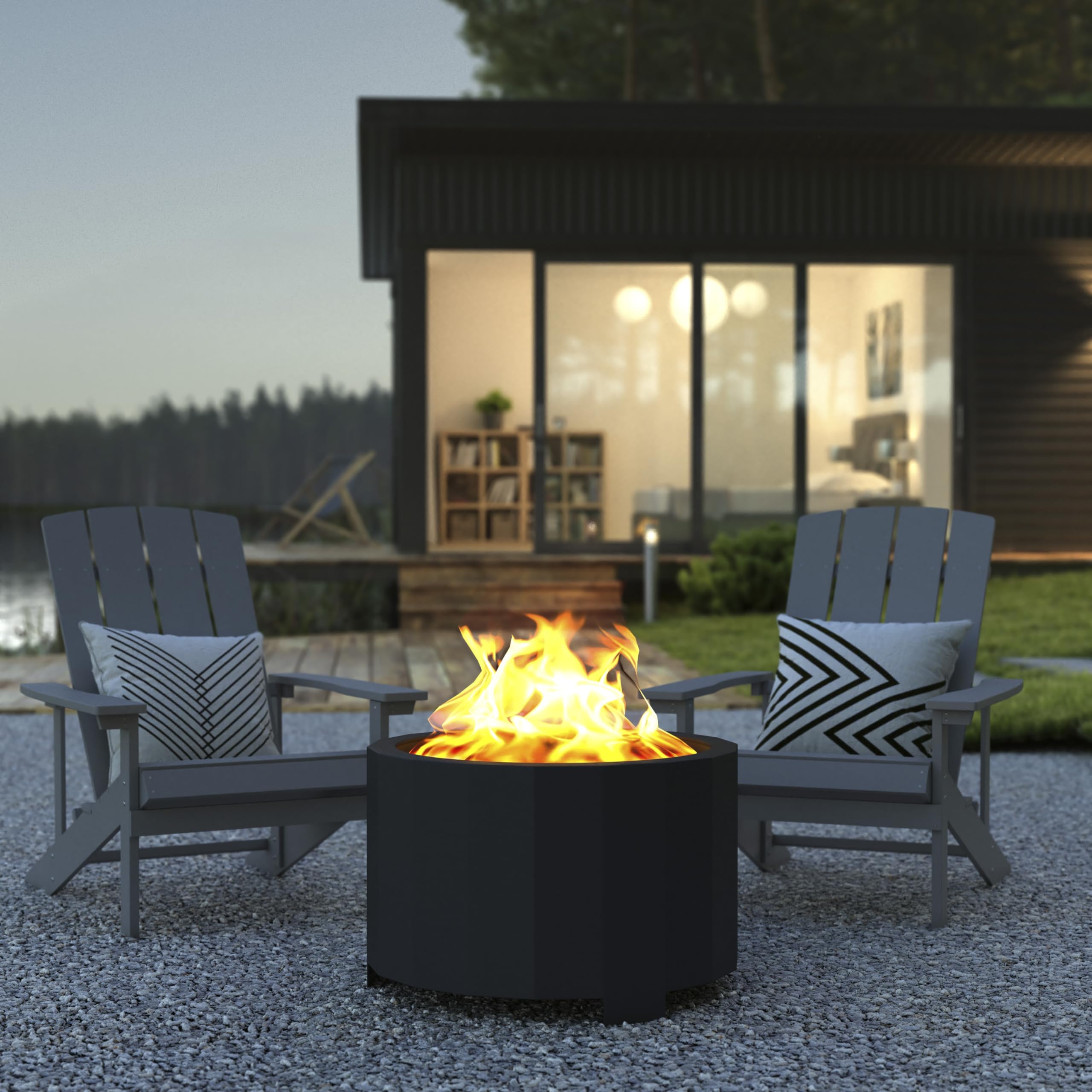 Flash Furniture waterproof cover protecting pit from weather for year-round readiness