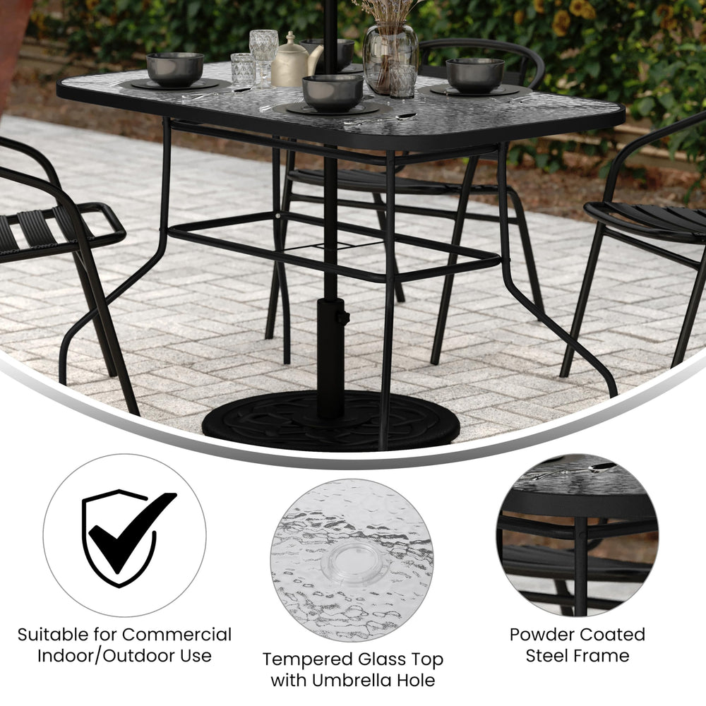 Flash Furniture umbrella hole detail centered on table showing shade-ready feature and convenience