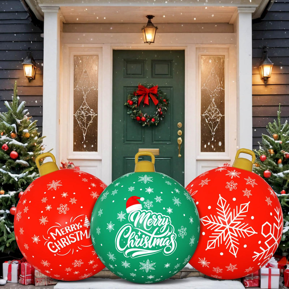 Flasoo front view of three 24-inch ornaments showing festive colors and curb appeal