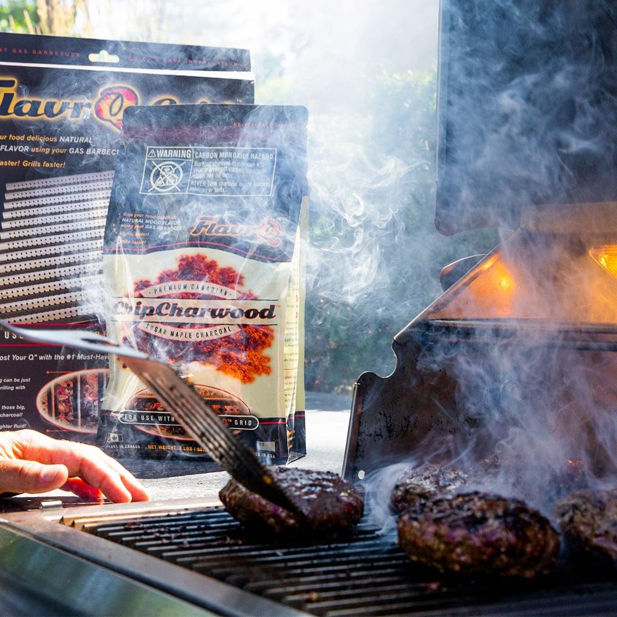 FlavrQ in backyard cookout scene showing easy upgrade for weekend grilling and host-ready flavor