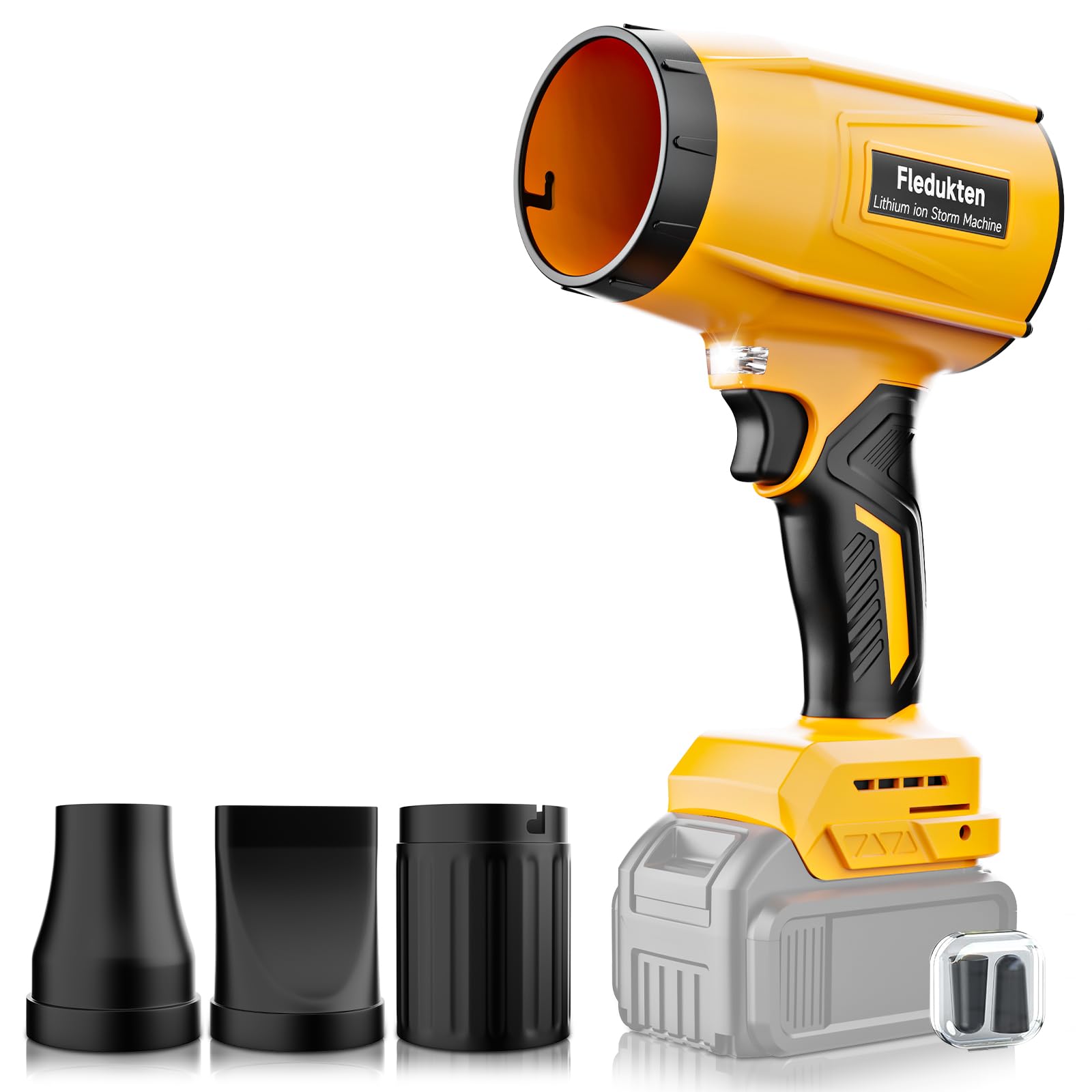 Fledukten front view showing compact blower and quick grip benefit